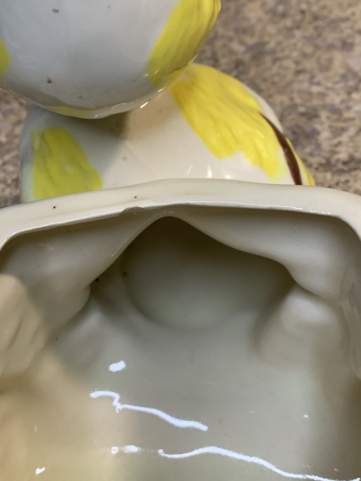 Vtg MCM Glazed Ceramic Duck Pulling Cart Planter - READ