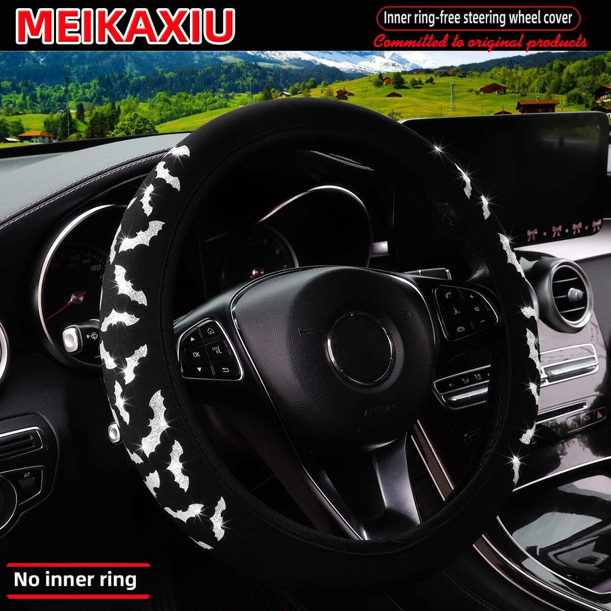 Reflective Bat Steering Wheel Cover Halloween Rimless Universal Car
