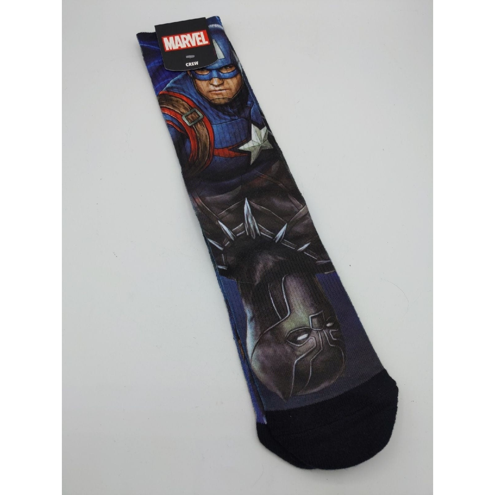 Marvel Bioworld Crew Socks Pair Sz 10-13 Captain America/Black Panther/Iron Man