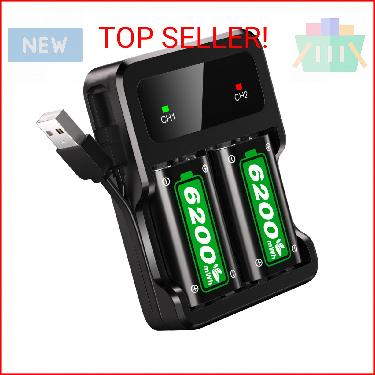 Ukor Fast Charging 2x6200mWh Rechargeable Battery Packs with Charger for Xbox On