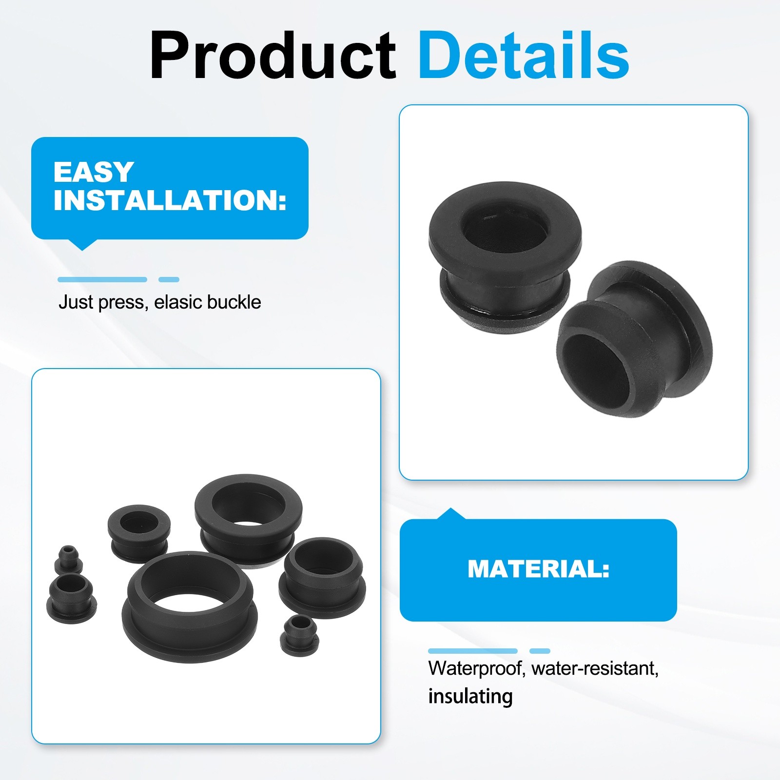 18pcs Wire Grommet, 10.5mm Mounting Dia Plastic Grommets Cable Hose Snap, Black