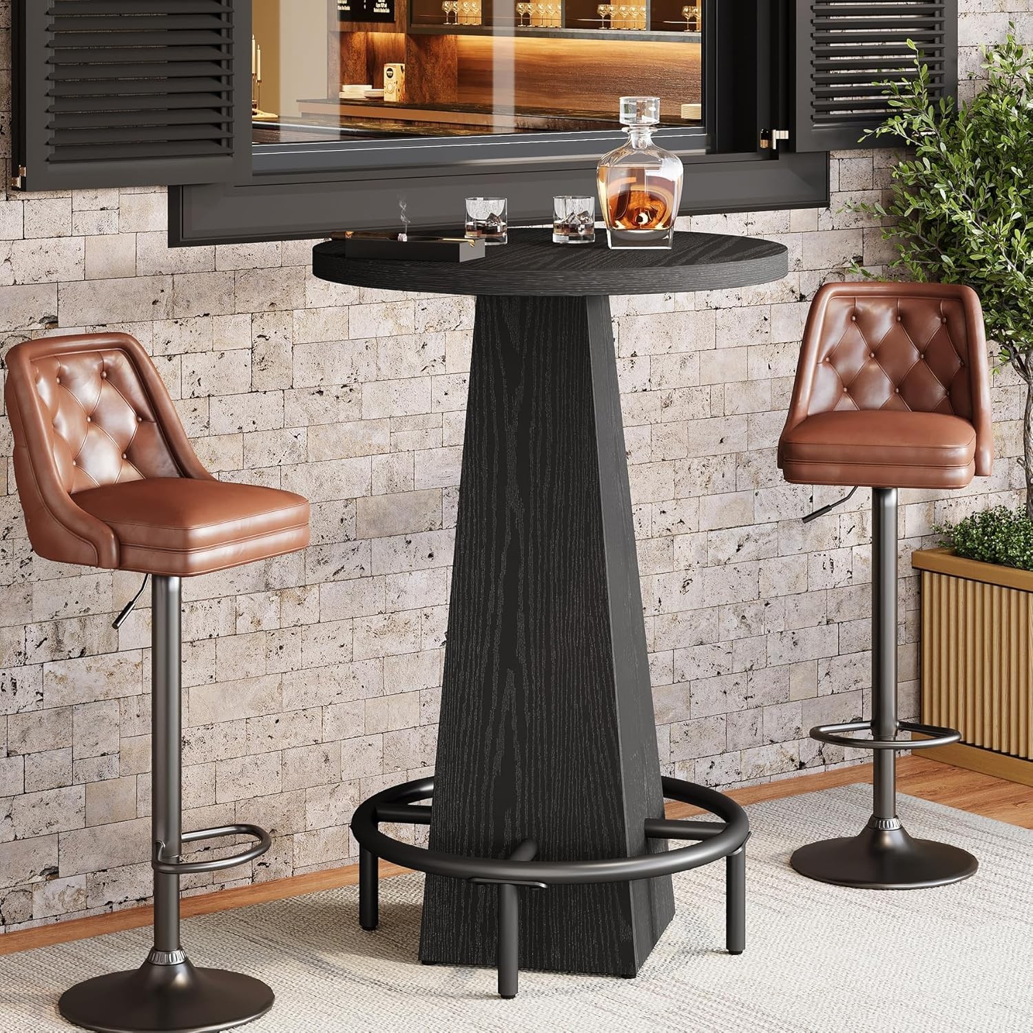 Bar Table, 37.4" High Round Pub Table for Small Bars, Dining Room, Kitchen-Black