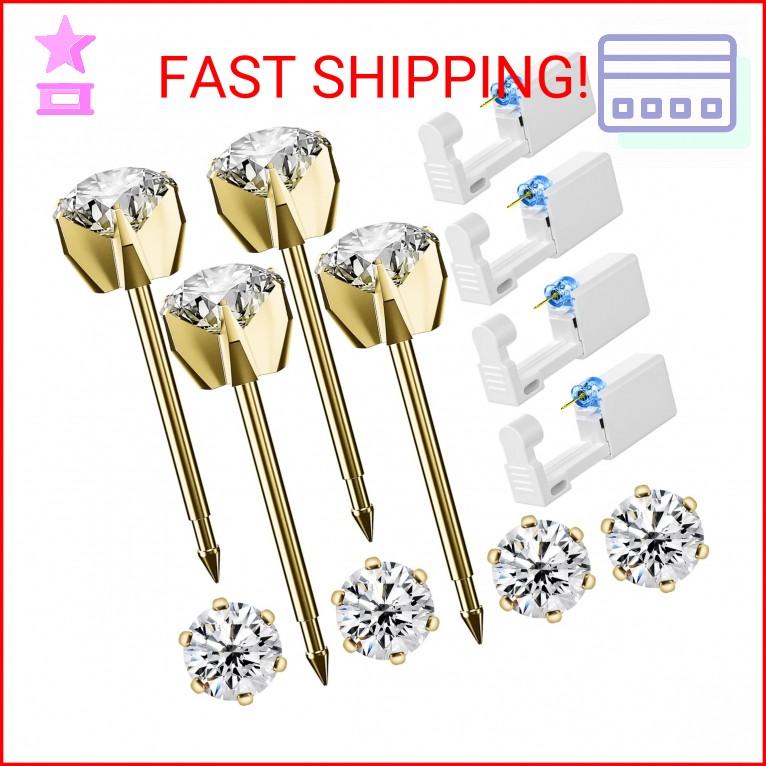 Nunpag 12 Pcs Ear Piercing Kit Disposable Ear Piercing Gun Kit with 4 Pcs 6 Pron