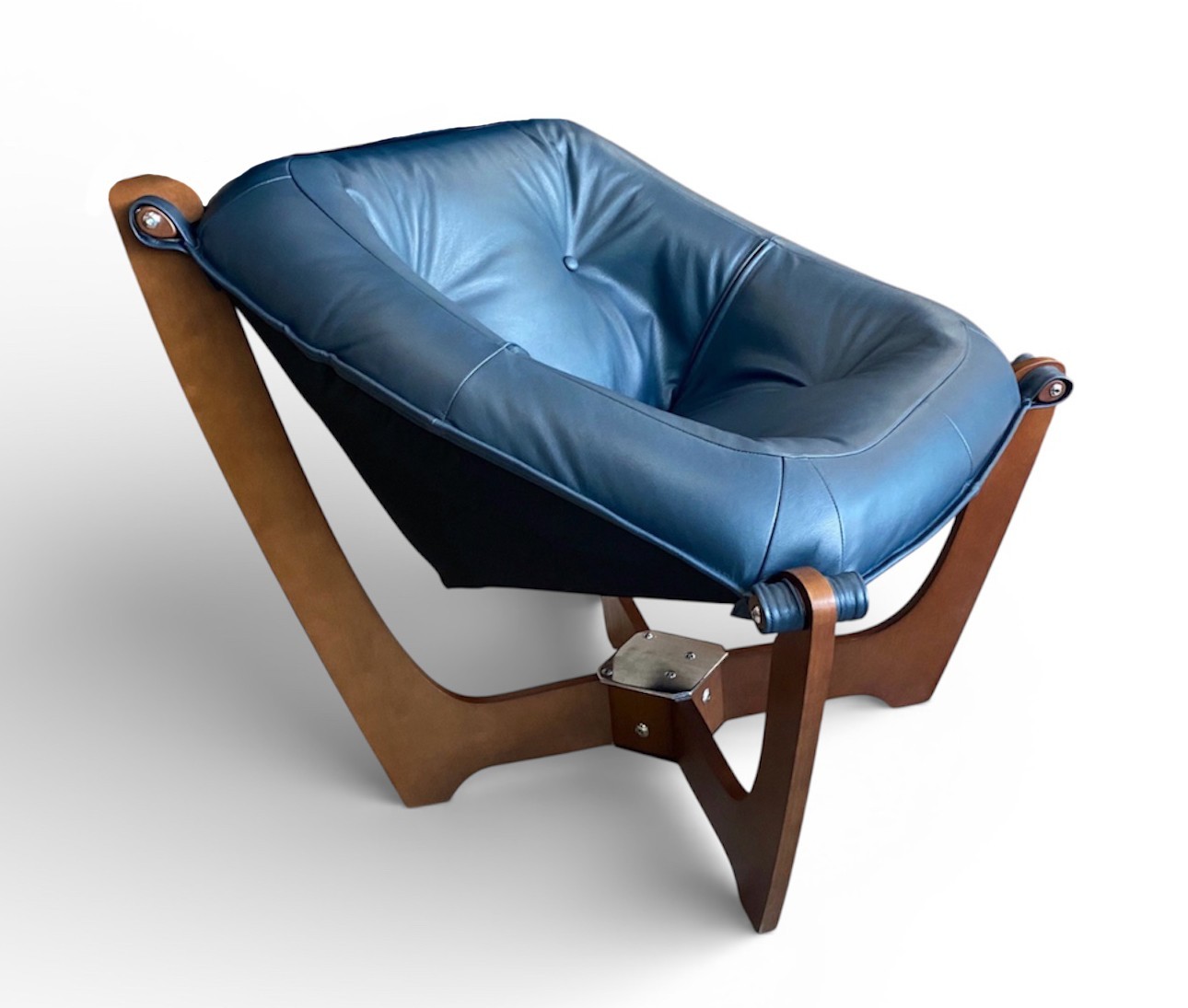 IMG Luna Low Back Chair in Trend Pacific Blue T415 Leather - Walnut Wood Base