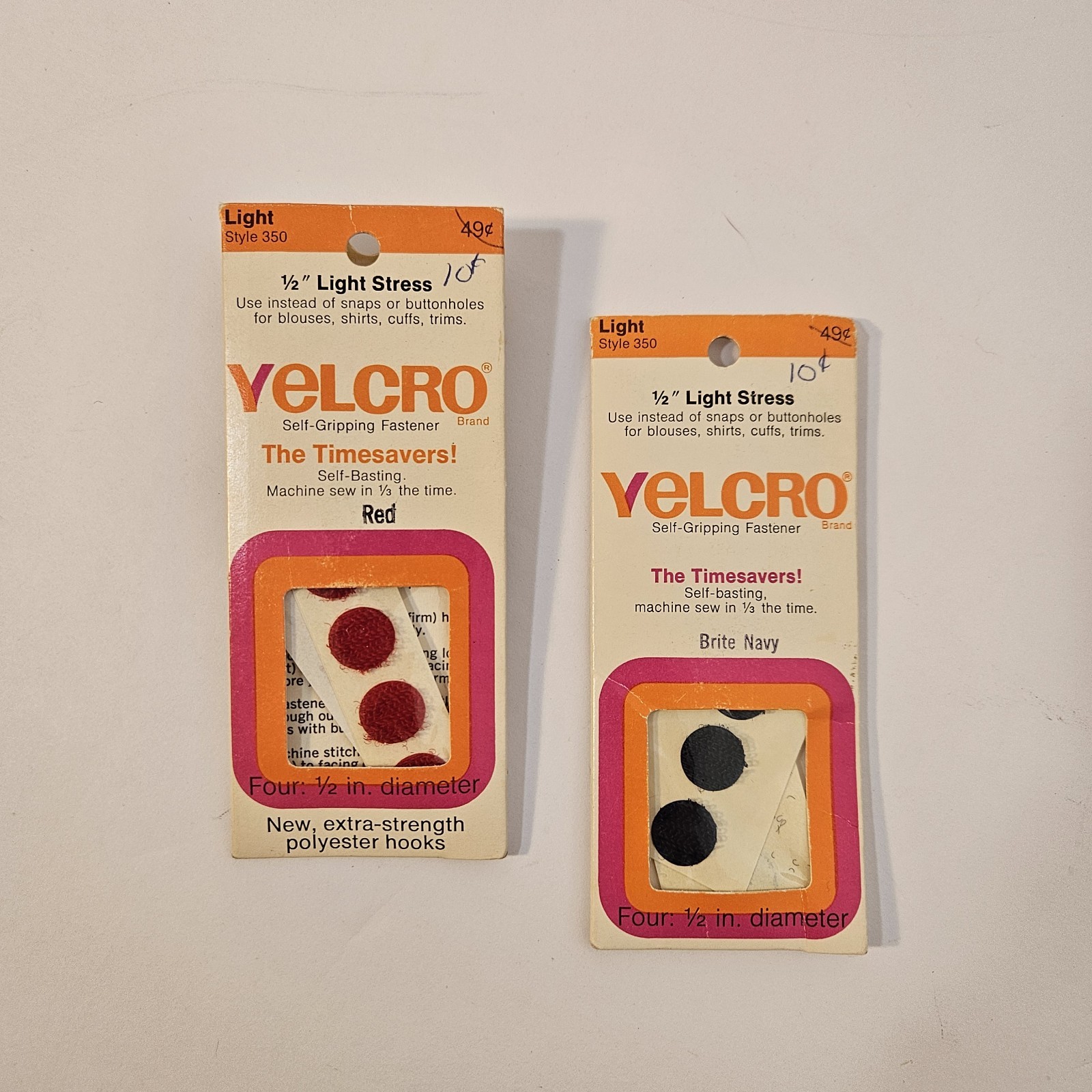 Vintage Textron Velcro Brand 1/2" Light Stress Dots for Sewing Brite Navy & Red