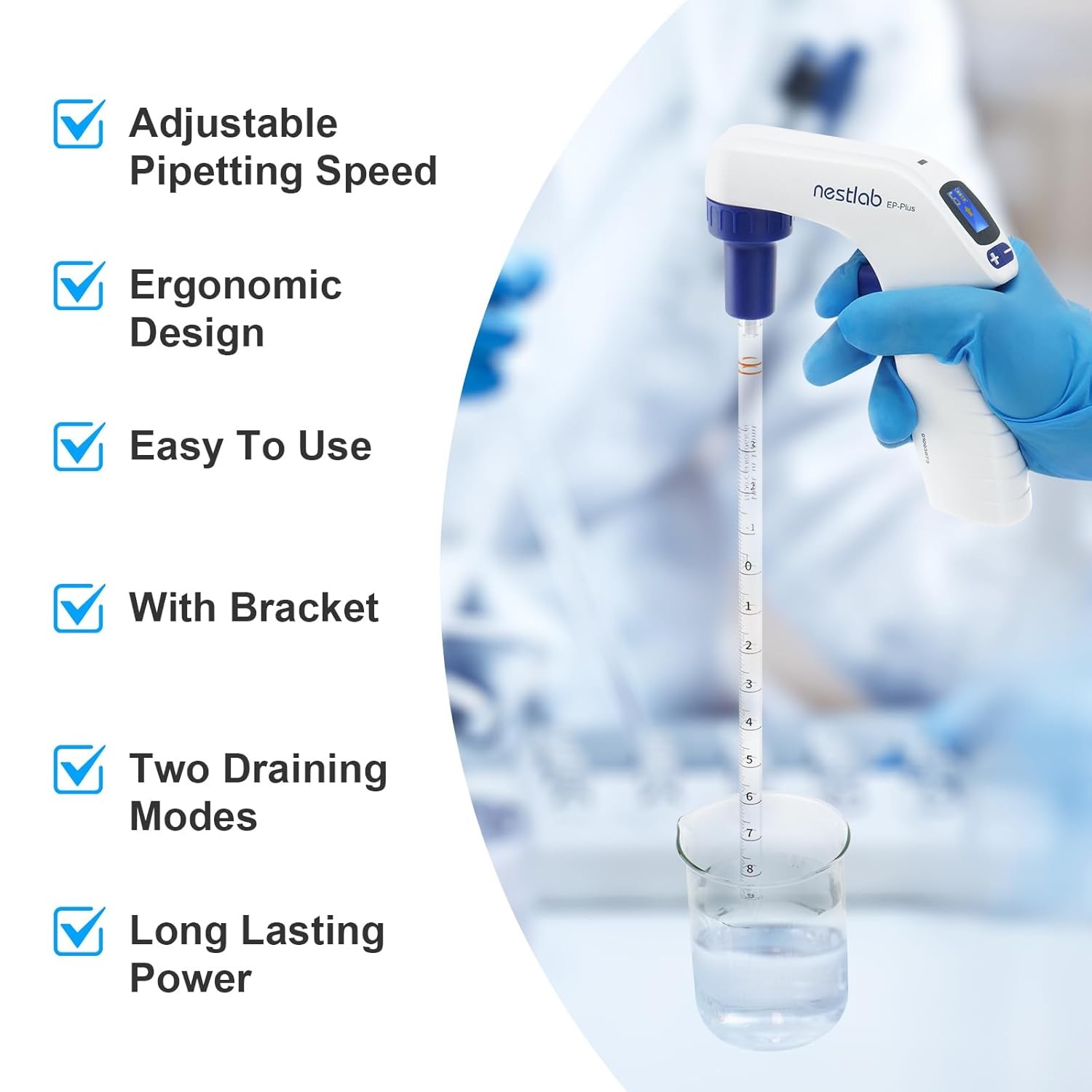 Lab Electric Pipette 0.1-100ml Controller Electronic Pipettor 6 Adjustable Speed
