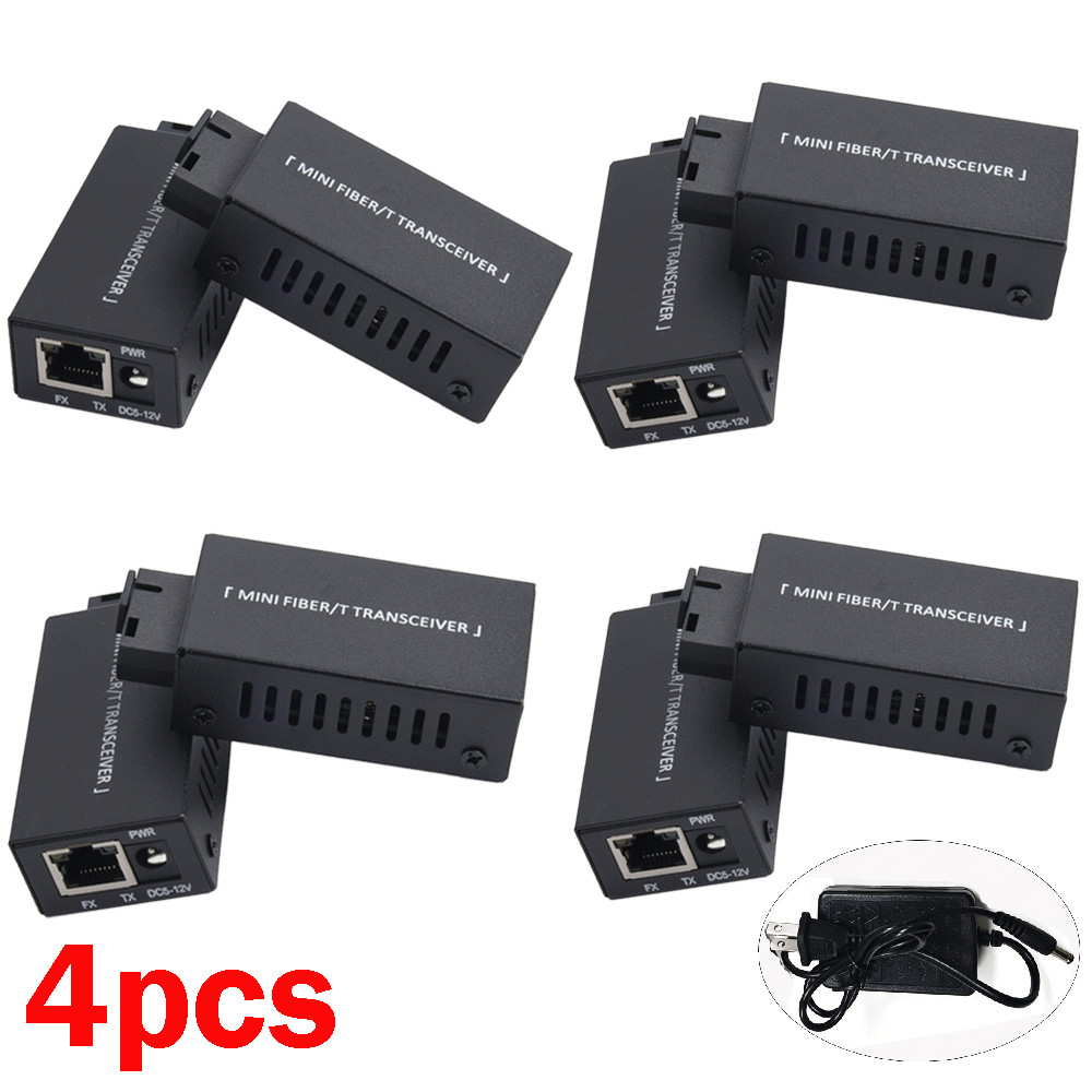 4Pair Fiber Media Converter Gigabit 100/1000Mbps 20Km SC to RJ45 With Sockets US