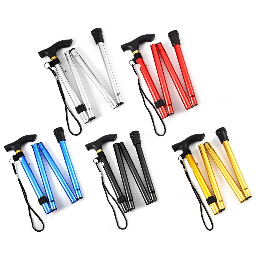 Comfkey Folding Lightweight Walking Stick - Adjustable Aluminum Metal Black