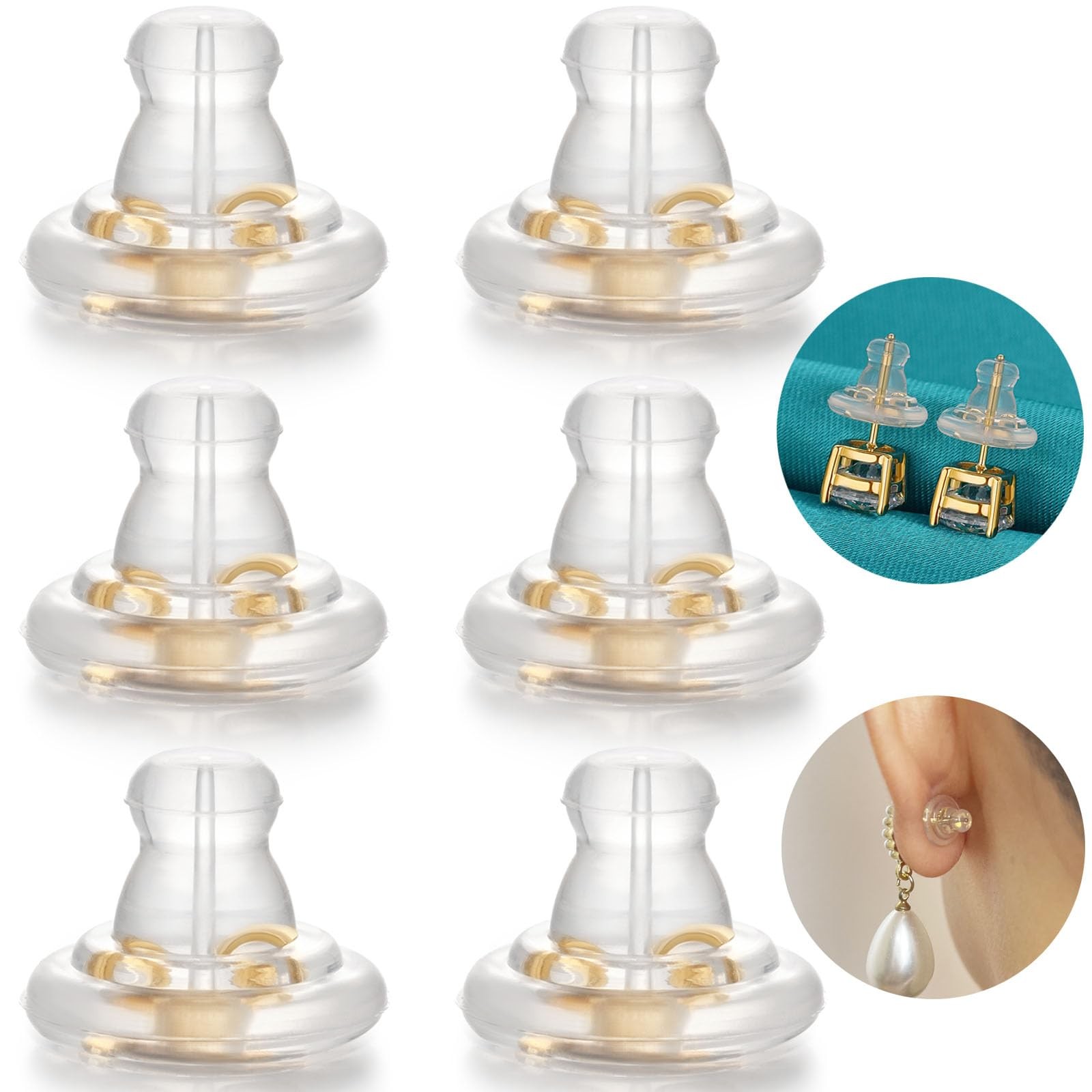 3 Pairs Earring Backs Replacements,Rubber Earring Backs for Droopy Ears,Hypoa...