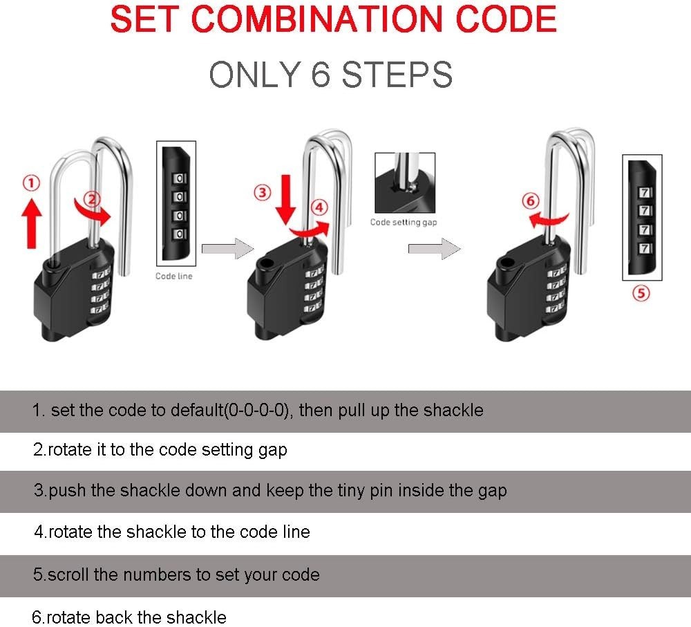 Candado de combinación de 4 dígitos con grillete de 2,6 pulgadas de largo para e
