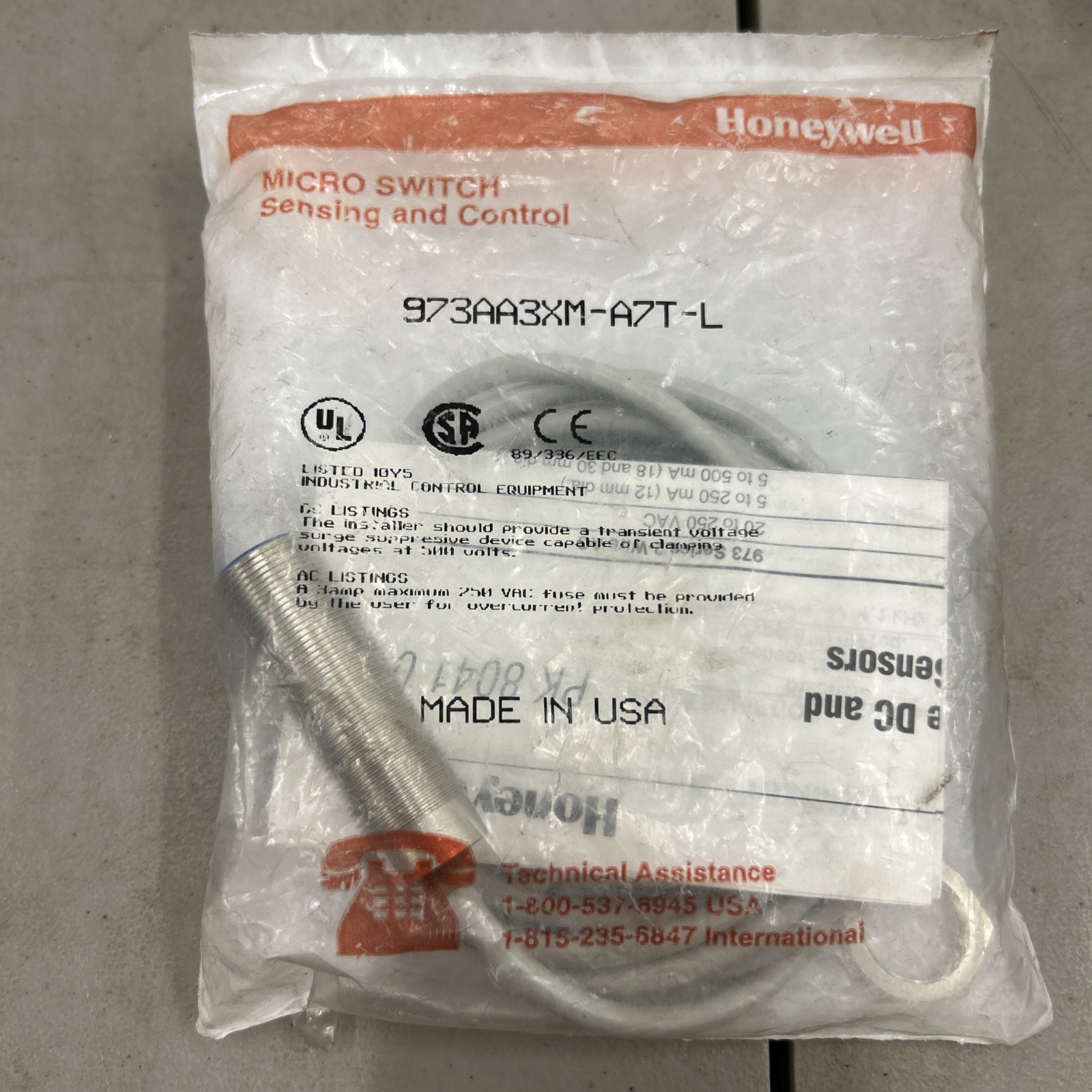 Honeywell Micro Switch Sensing And Control 973AA3X-A7T-L