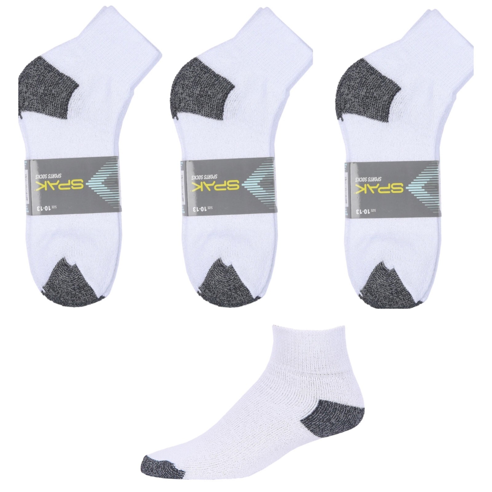 New Men's 12 Pairs Sports White Gray Ankle Quarter Crew Socks Cotton Size 10-13