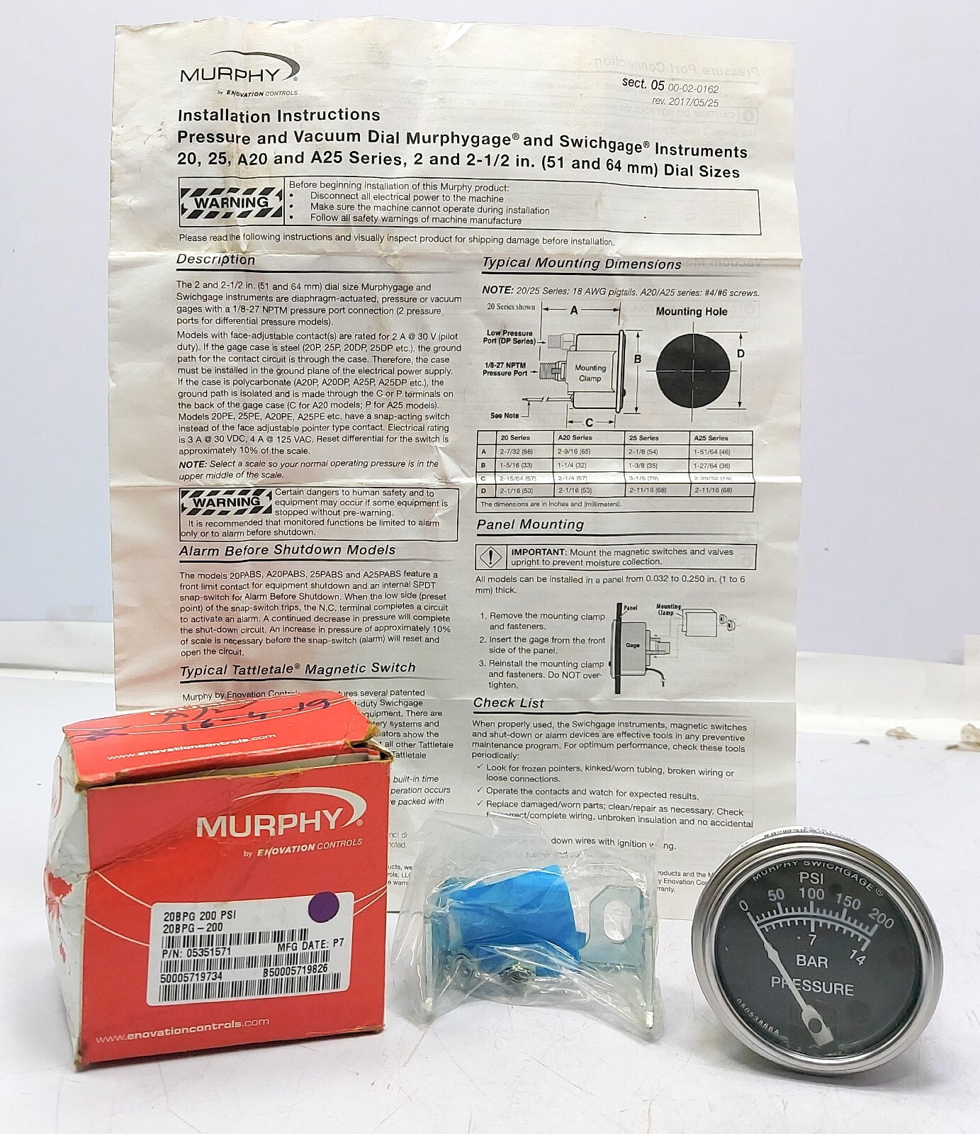 Murphy 20 BPG-200 05351571 Pressure Analog Meter