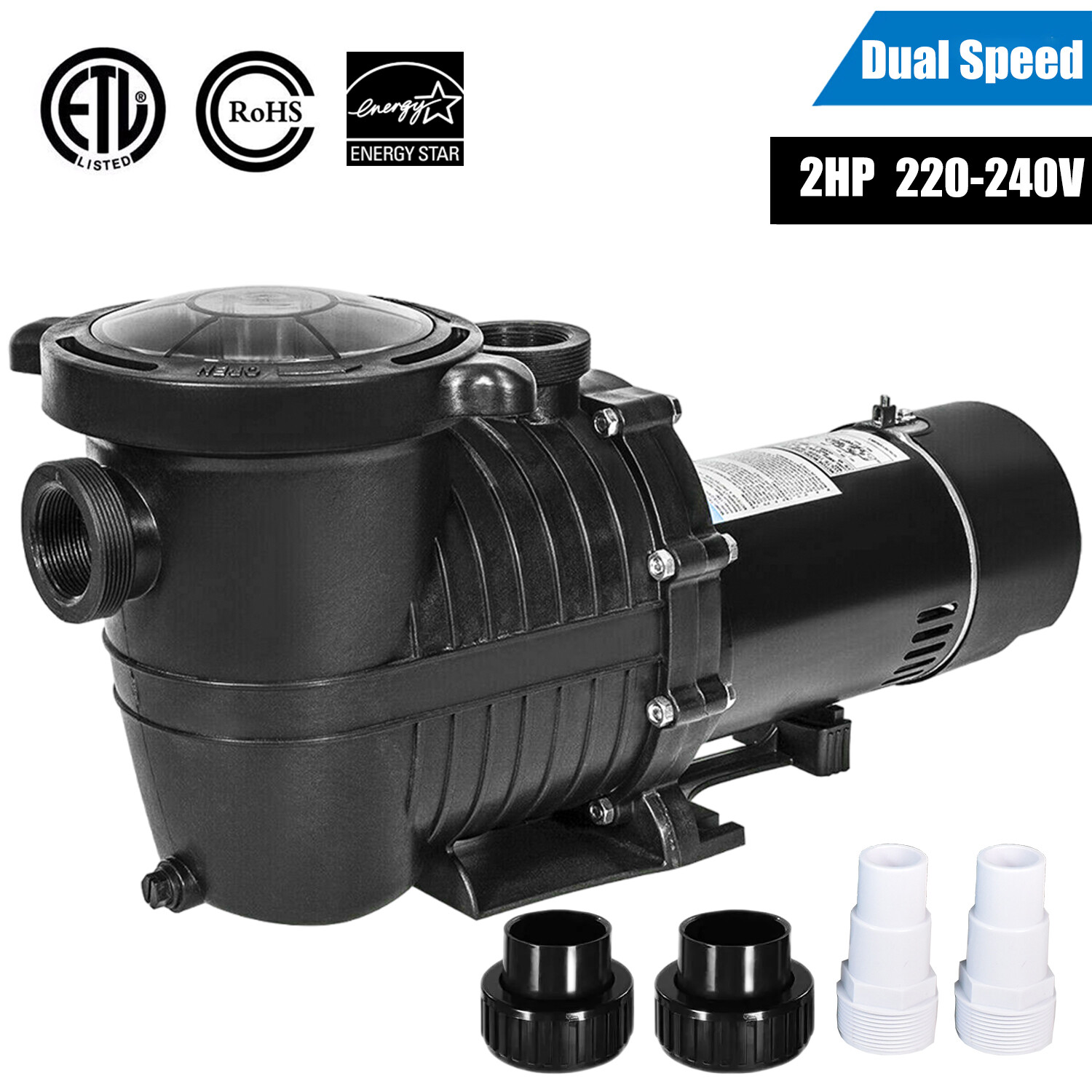 2-Speed 1.5/2HP High-Flo INGROUND Swimming POOL PUMP Strainer Energy Saving 230V