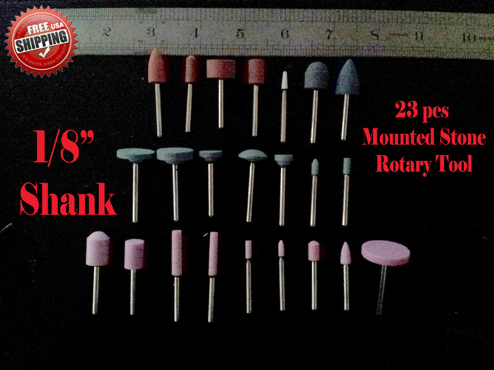23 pcs Mounted Stone Grinding Bits 1/8" Shank Mandrel for Dremel  Rotary Tool