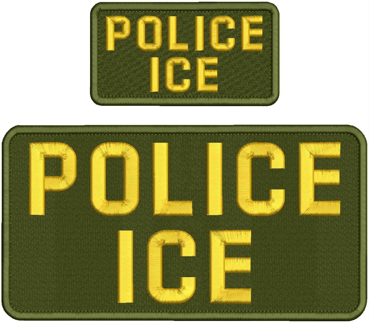 PoliceiceEMB PATCH 5X10 AND 2.5X5 VELCR@ ON BACK gold on od green