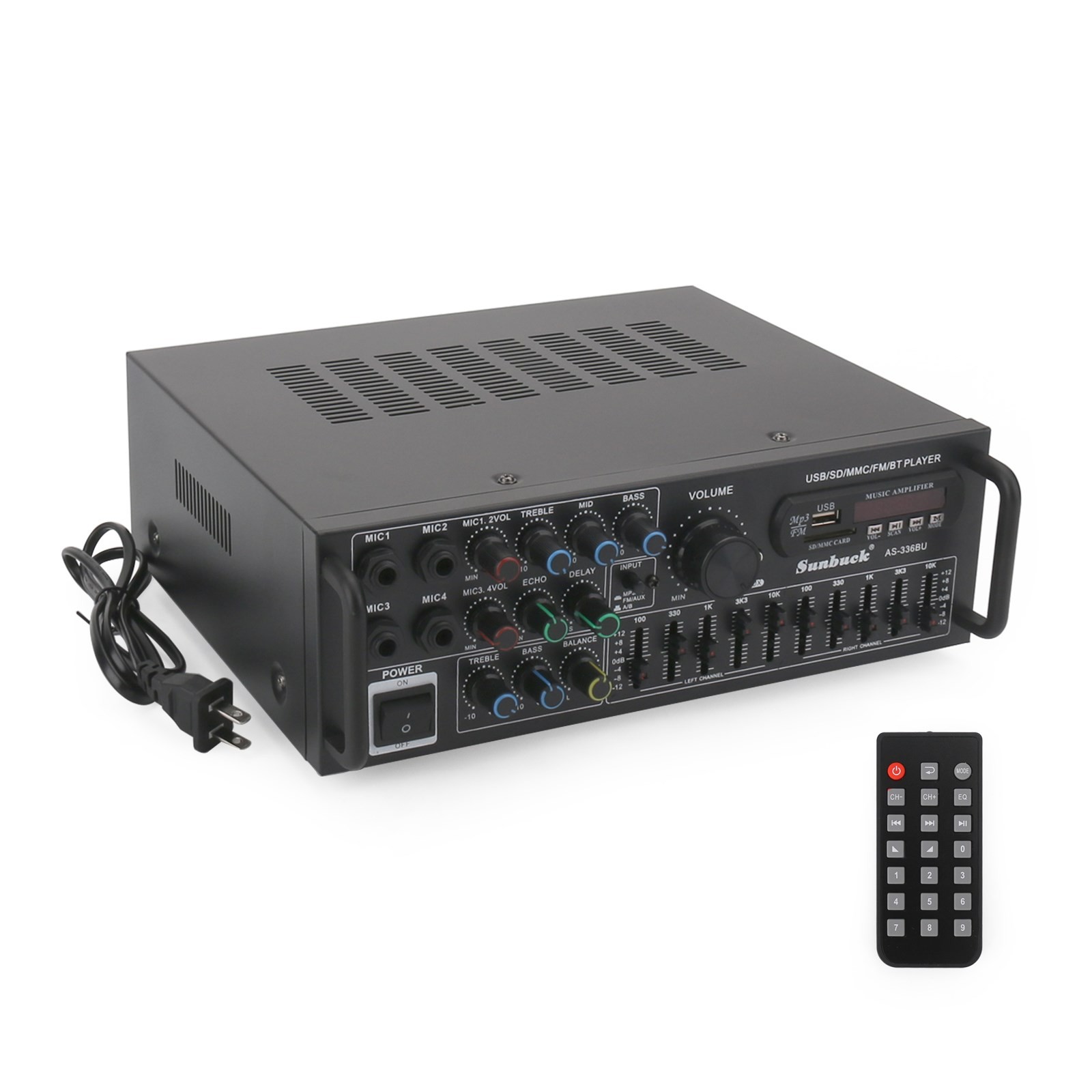 Sunbuck 2000W Power Amplifier 2-CH Bluetooth 5.0 Stereo FM USB EQ AUX w/ Remote