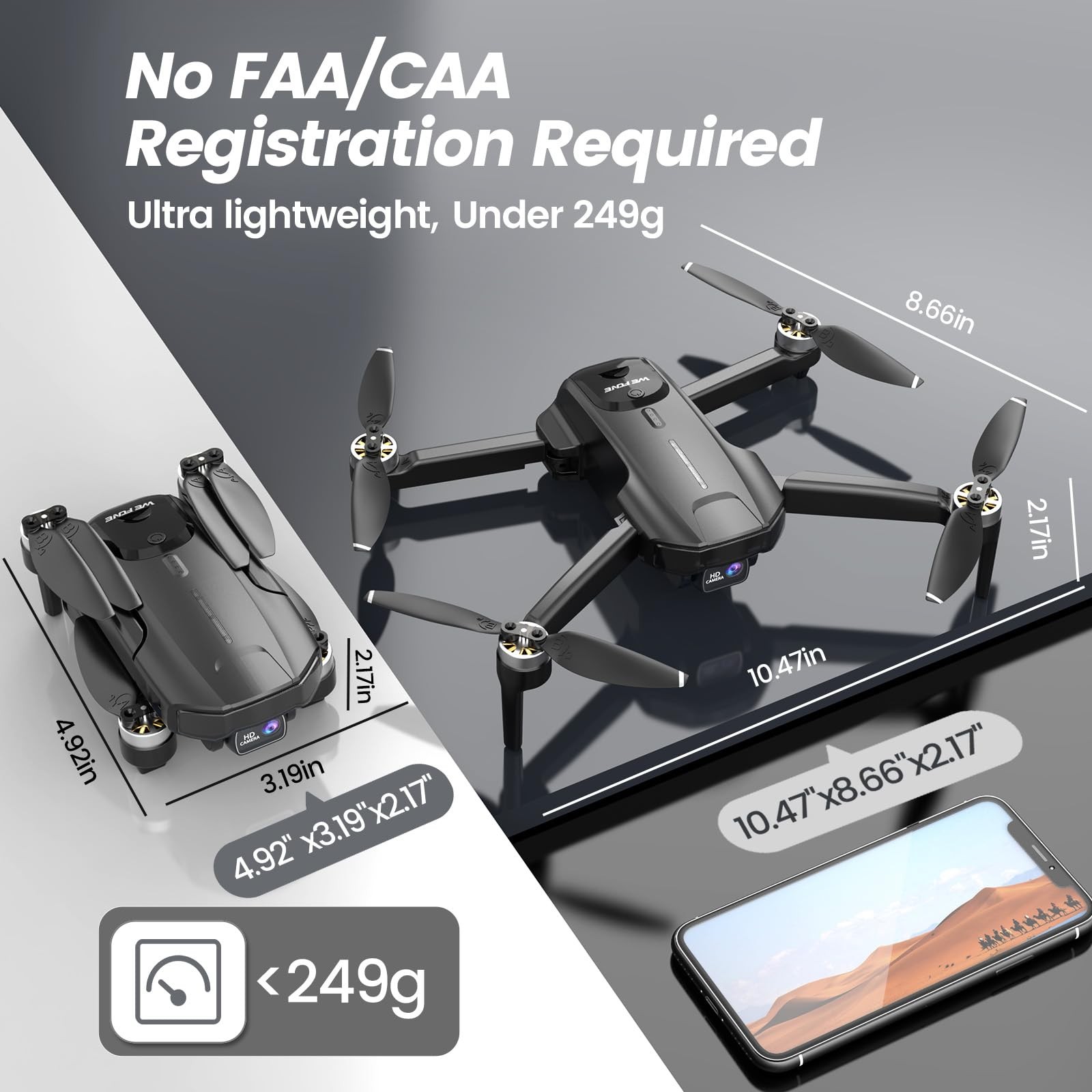 WeFone Drones with Camera for Adults 4k, WF31 GPS RC Drone FPV Foldable Black