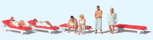 Preiser 10801 HO People Having A Sauna Figures w/Chaise Lounges (Set of 6)