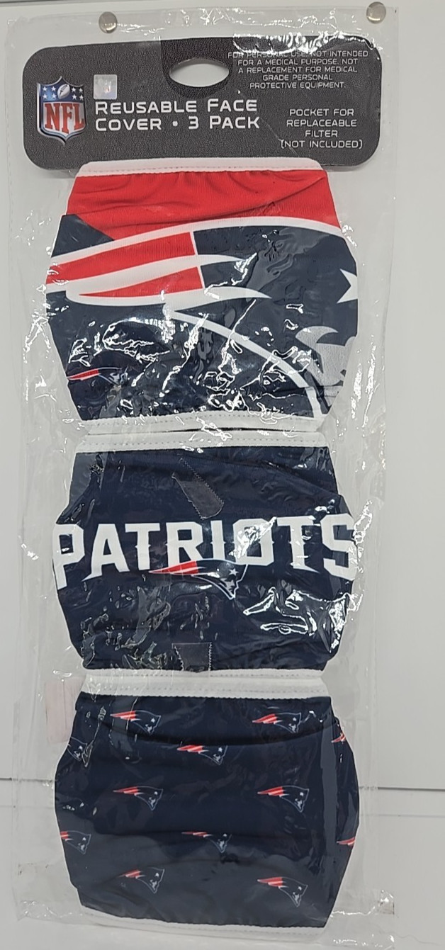 New England Patriots Reusable Face Masks Pack Of 3 Sealed In Package