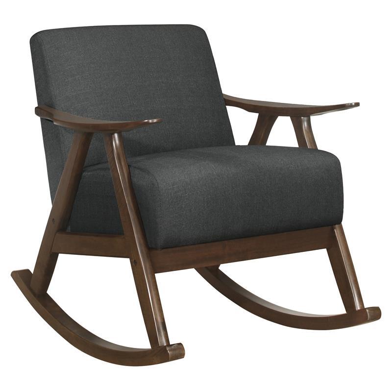 Pemberly Row Mid-Century Fabric Rocking Chair in Dark Walnut/Dark Gray
