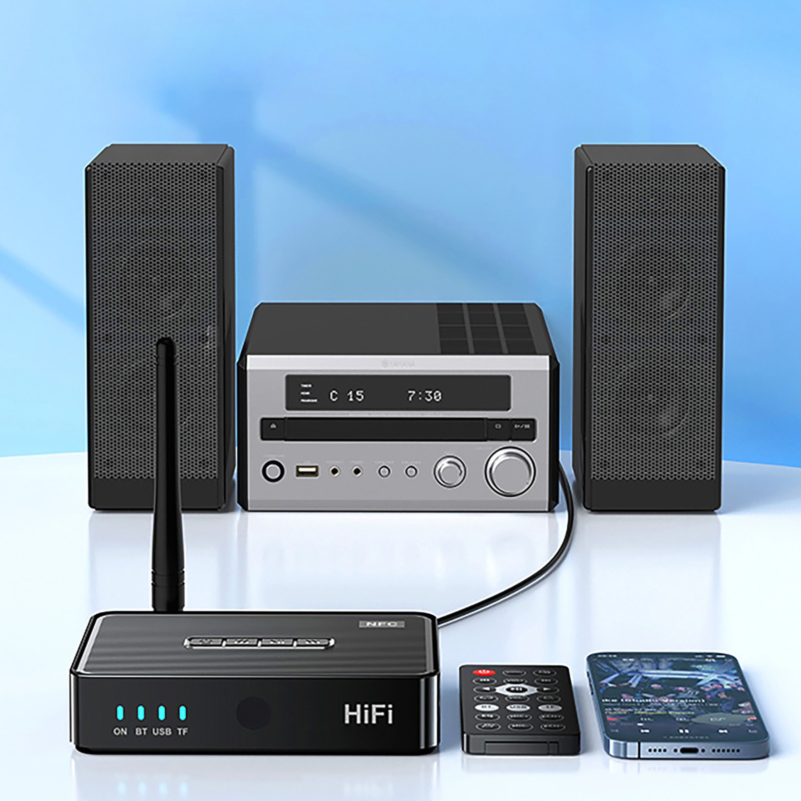Bluetooth5.1 Digital Receiver Wireless NFC to RCA Stereo Audio Amplifier Adapter