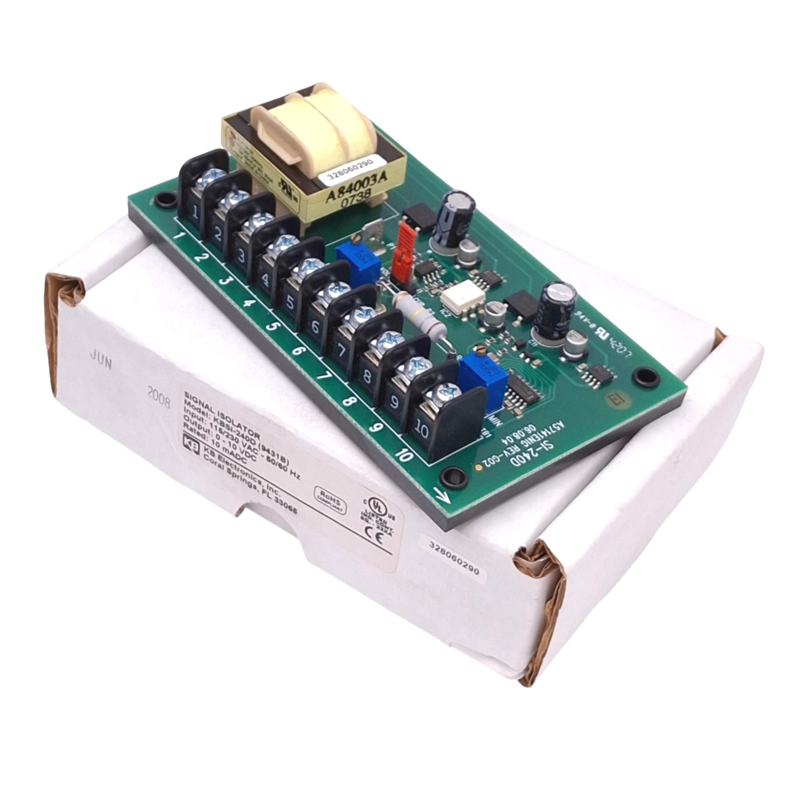 KB Electronics KBSI-240D Signal Isolator, 115/230VAC In, 0-10VDC Out, 10mA Max