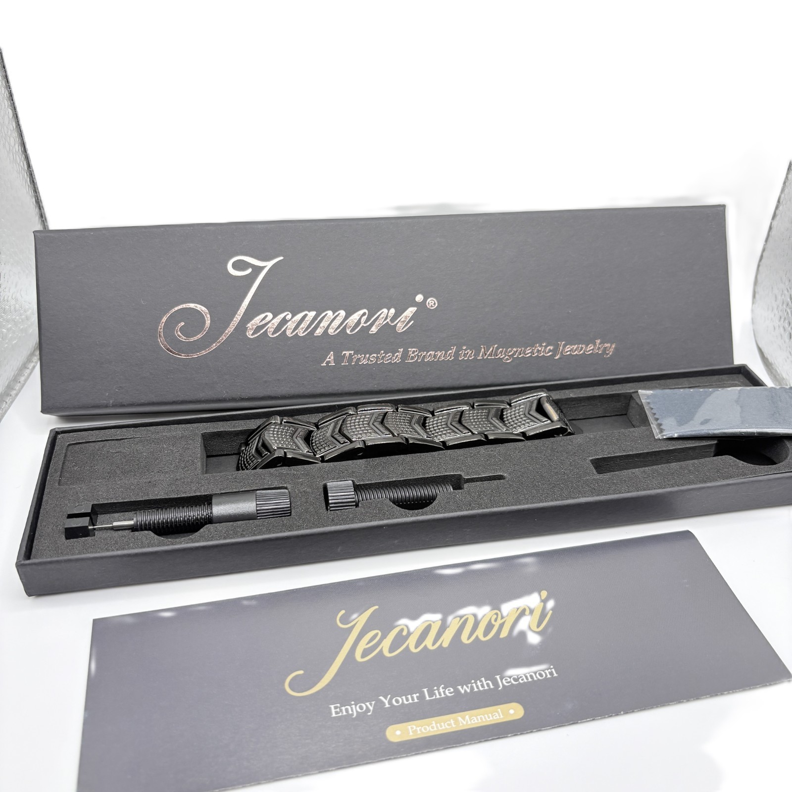 Jecanori Magnetic Copper Therapy Bracelet Men Black Titanium Steel Wristband