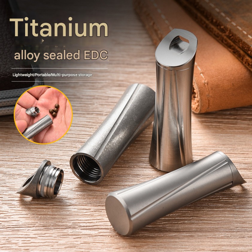 TC4 Titanium Waterproof EDC Pill Capsule Outdoor Survival Mini Storage Keychain