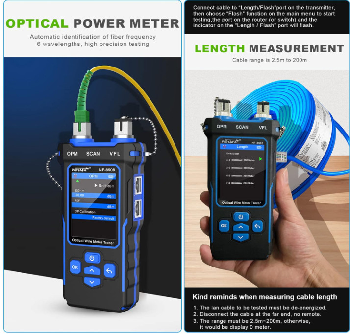 Tester Ethernet con rastreador de cables y prueba de longitud 200 m