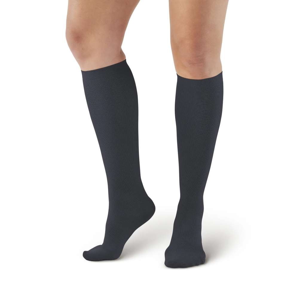AW Style 112 Microfiber Knee High Socks - 15-20mmHg (Black) Small
