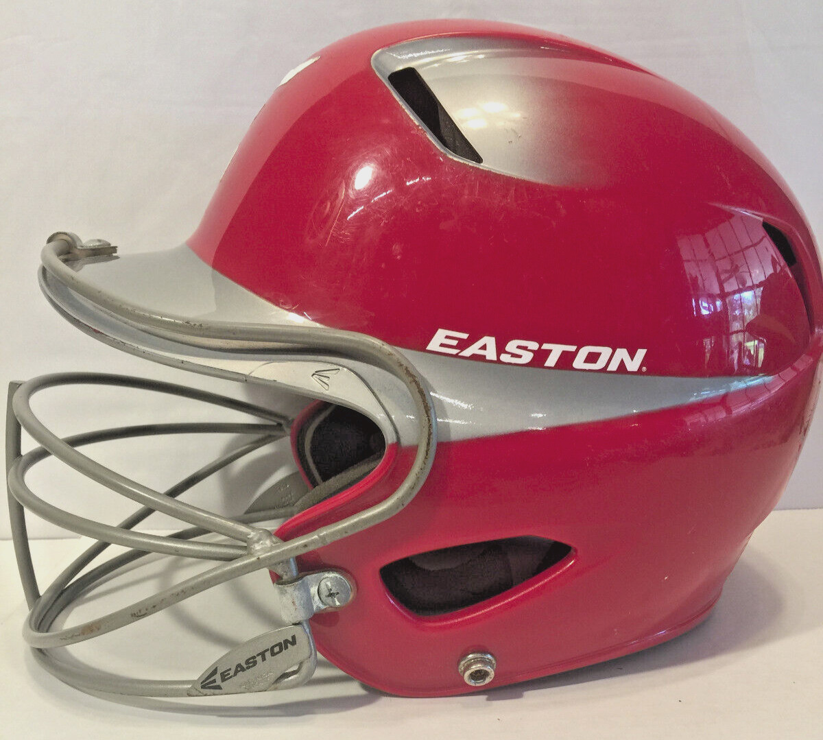 Easton Red & Silver Two-Tone Batting Helmet With Face Guard Size 6 3/8 - 7 1/8