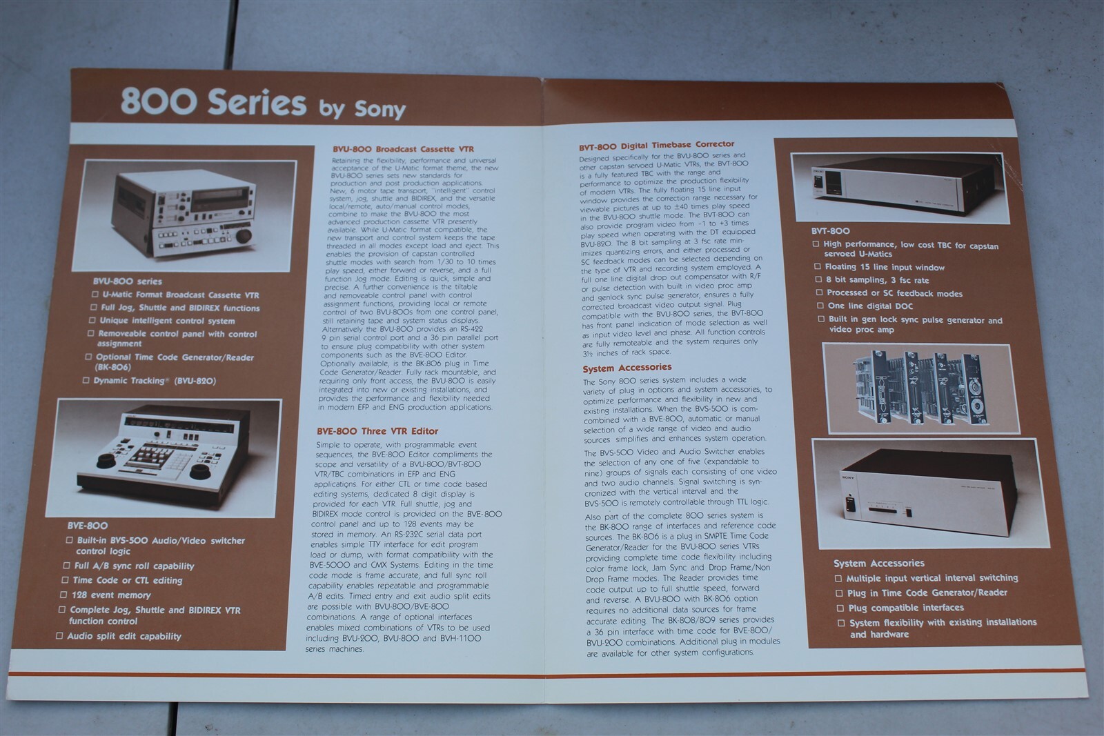 SONY 800 SERIES EDITOR / CASSETTE / ACCESSORIES BROCHURE - SPECIFICATION SHEET