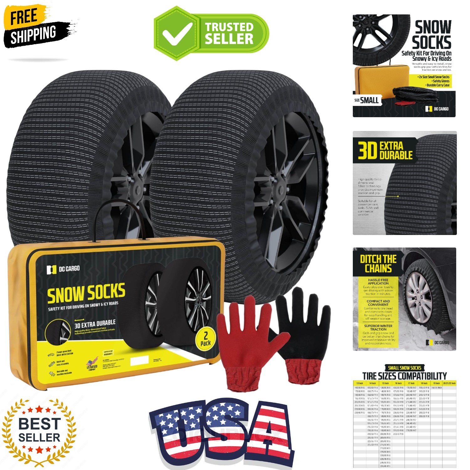 Snow Socks for Tires - Great Alternative to Tire Chains for Cars, 3D Fabric f...
