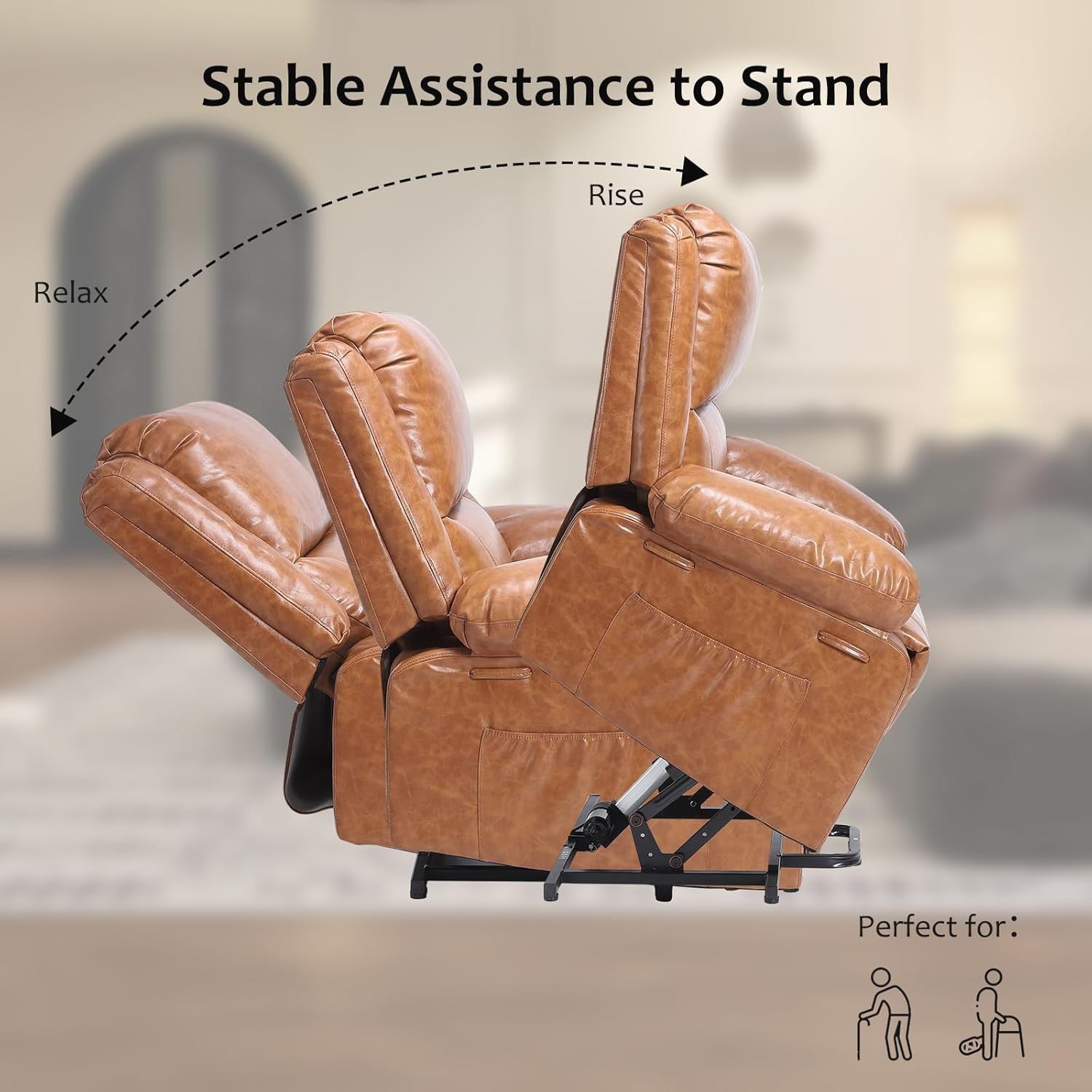 Power Lift Recliner Chair W/Heat & Massage, PU Leather Recliner for Elederly US