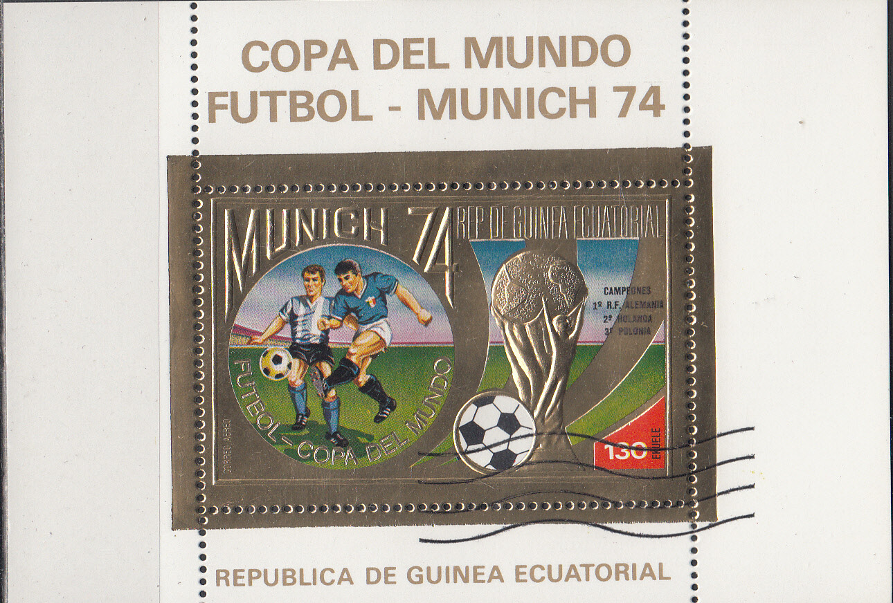 W EQUATORIAL GUINEA 0408-B121A CTO CHAMPIONS ON MUNICH FOOTBALL USED CTO GOLD SS