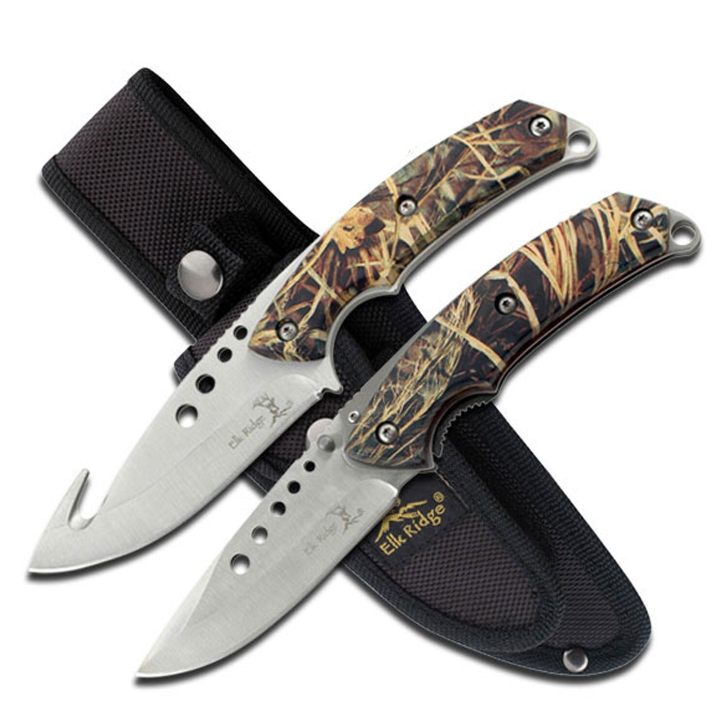 Elk Ridge 2 PC/Set W/Fixed blade &Folding knife Camo Coated Wood Handle ER-054CA