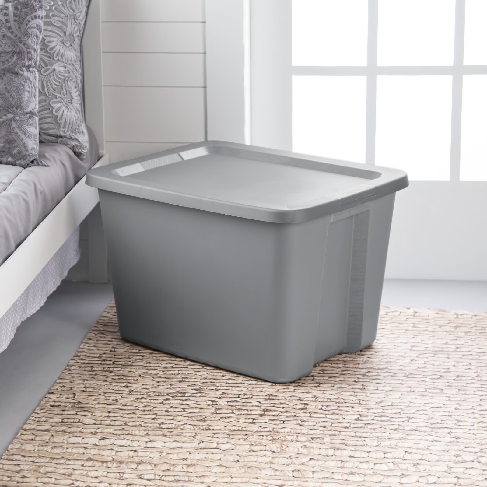 Sterilite Large Storage Bin, 18 Gallon Durable Plastic Storage Tote, Gray 8 pack