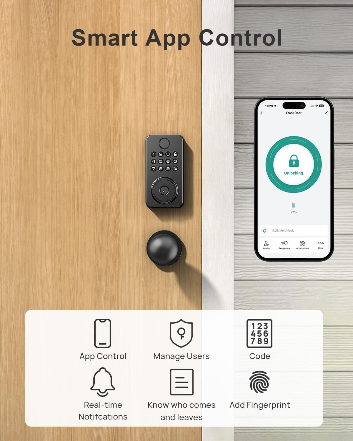 App-Controlled Keyless Entry Lock – Fingerprint Recognition, Backup Key Included