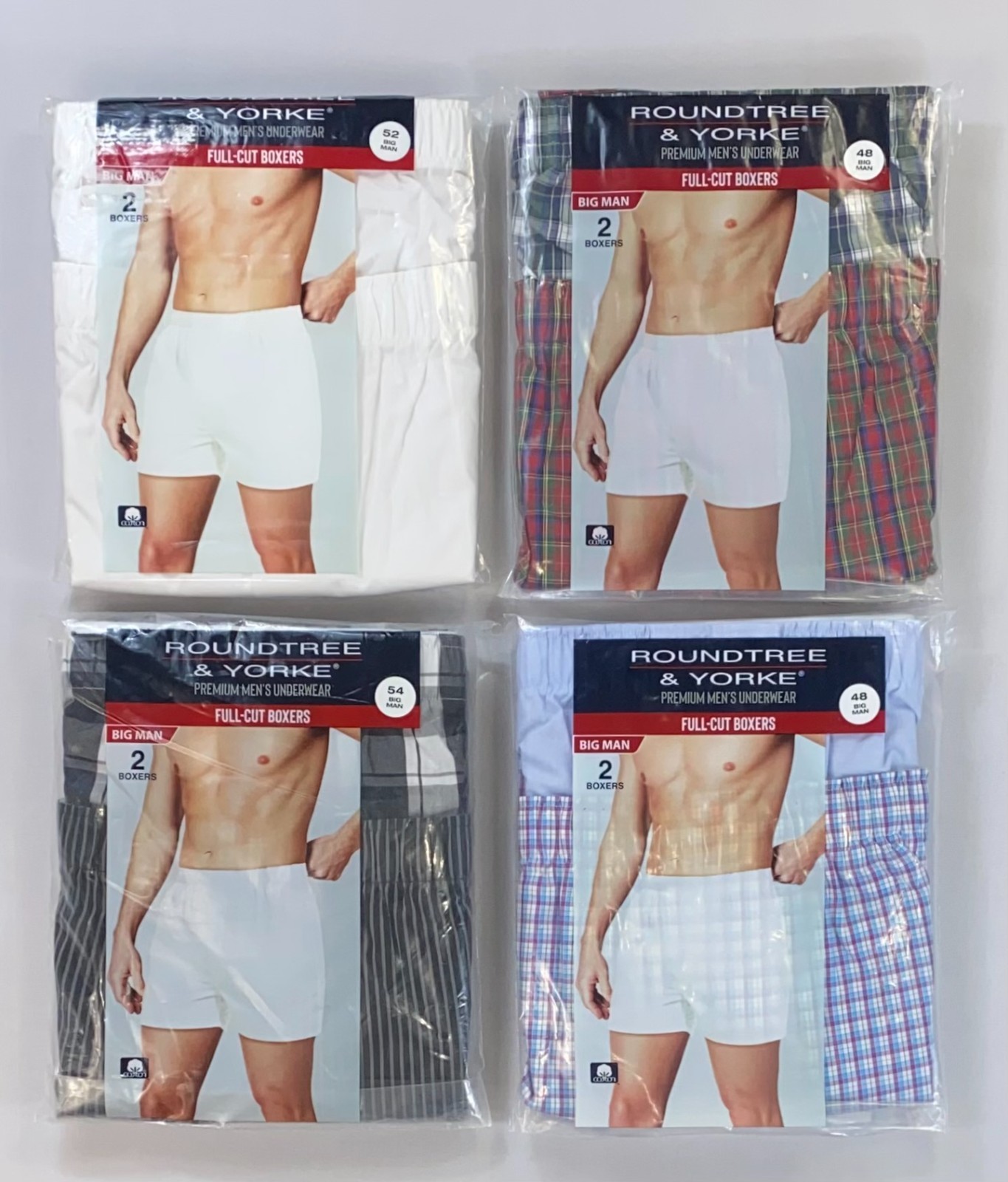 Men's Big Man Roundtree & Yorke Cotton Blend Tailored Boxers Underwear 2 Pair