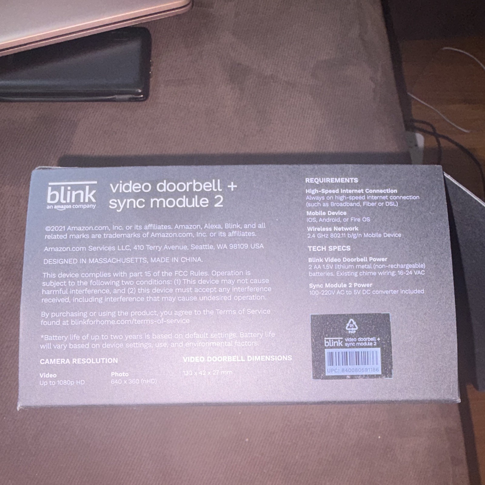 Blink Video Doorbell + Sync Module 2 Wi‑Fi Alexa 135° View Black