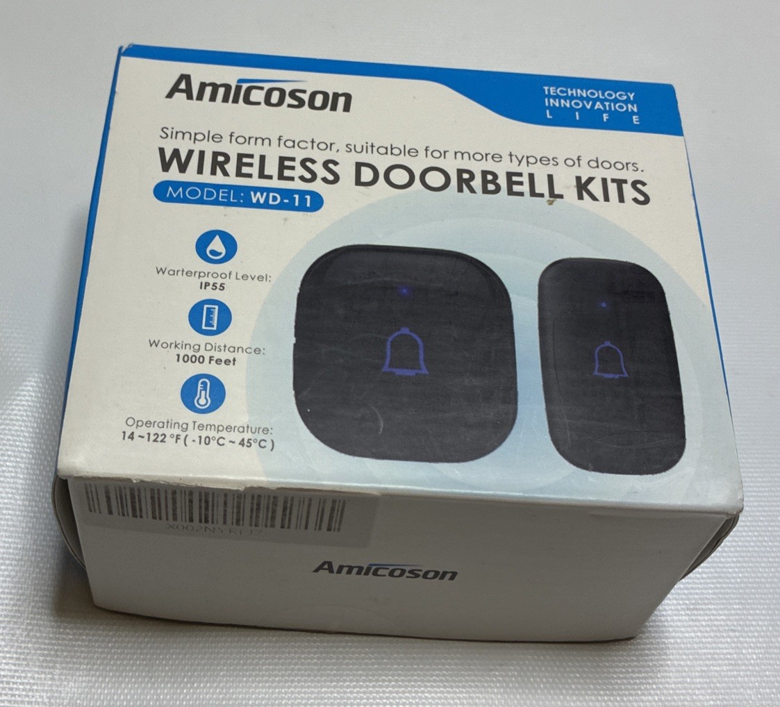 Brand New Amicoson Wireless Doorbell Kits for Home Black Model WD-11