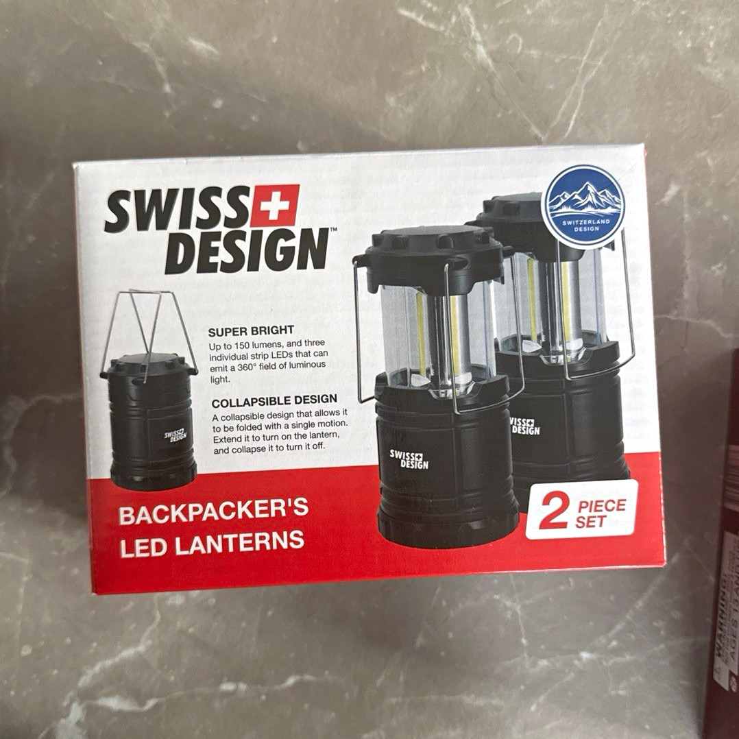 Swiss Design LED Collapsible Battery Lanterns 2-Piece Set Black Up to 150 Lumens
