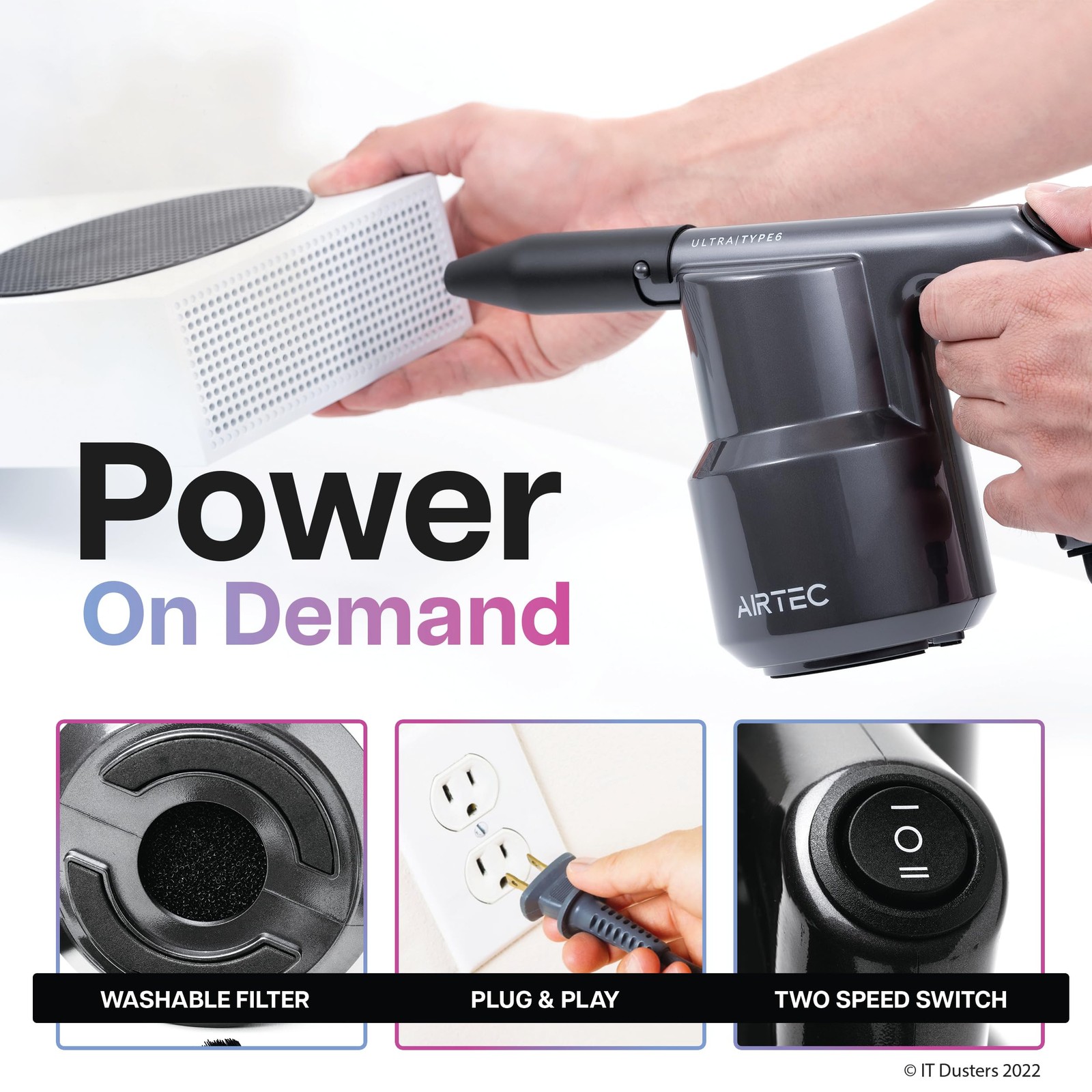 IT Dusters AirTec Ultra Electric Air Duster Blower for PC, Laptop, Console,...