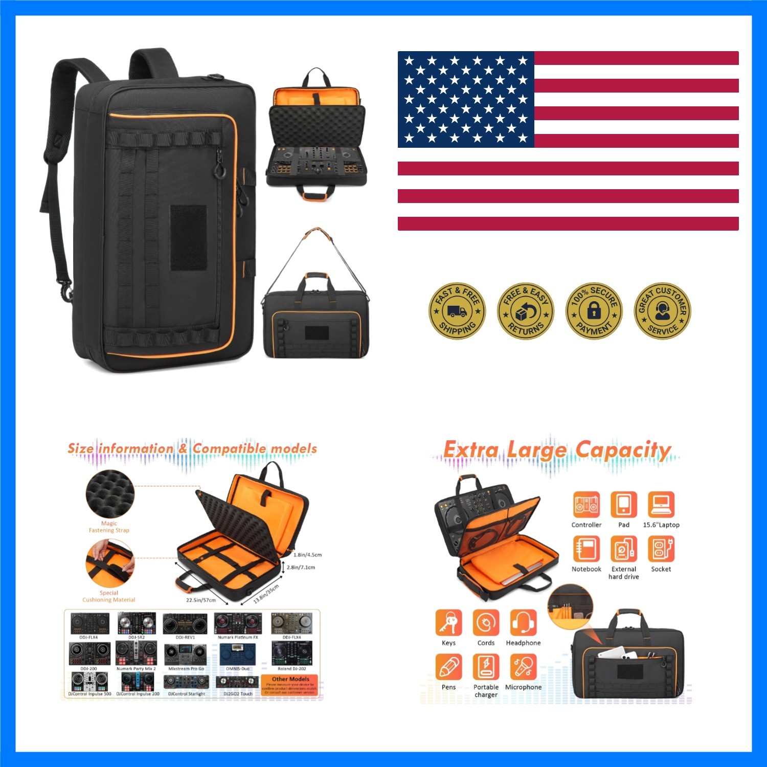 DJ Controller Case for DDJ-/ 200/400/SR2/ Numark Party Mix 2 | DJ Bag Fits fo...