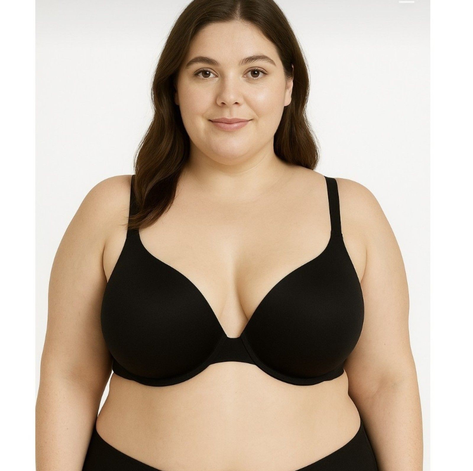 Lane Bryant Cacique Smooth Boost Plunge Bra Solid Satin Size 42DDD Black NWOT
