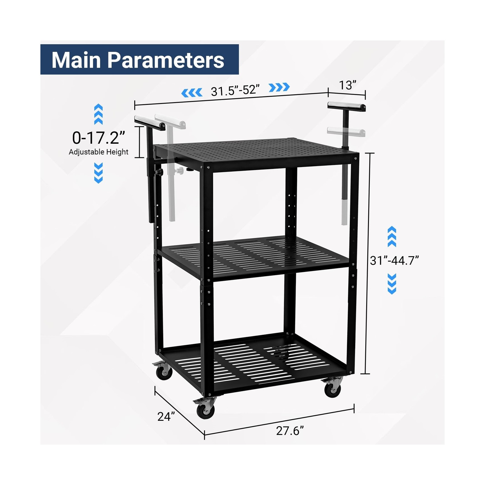 Planer Stand with Roller, 27.6" x 24" Tabletop, 31"- 44.7" Height Adjustable,...