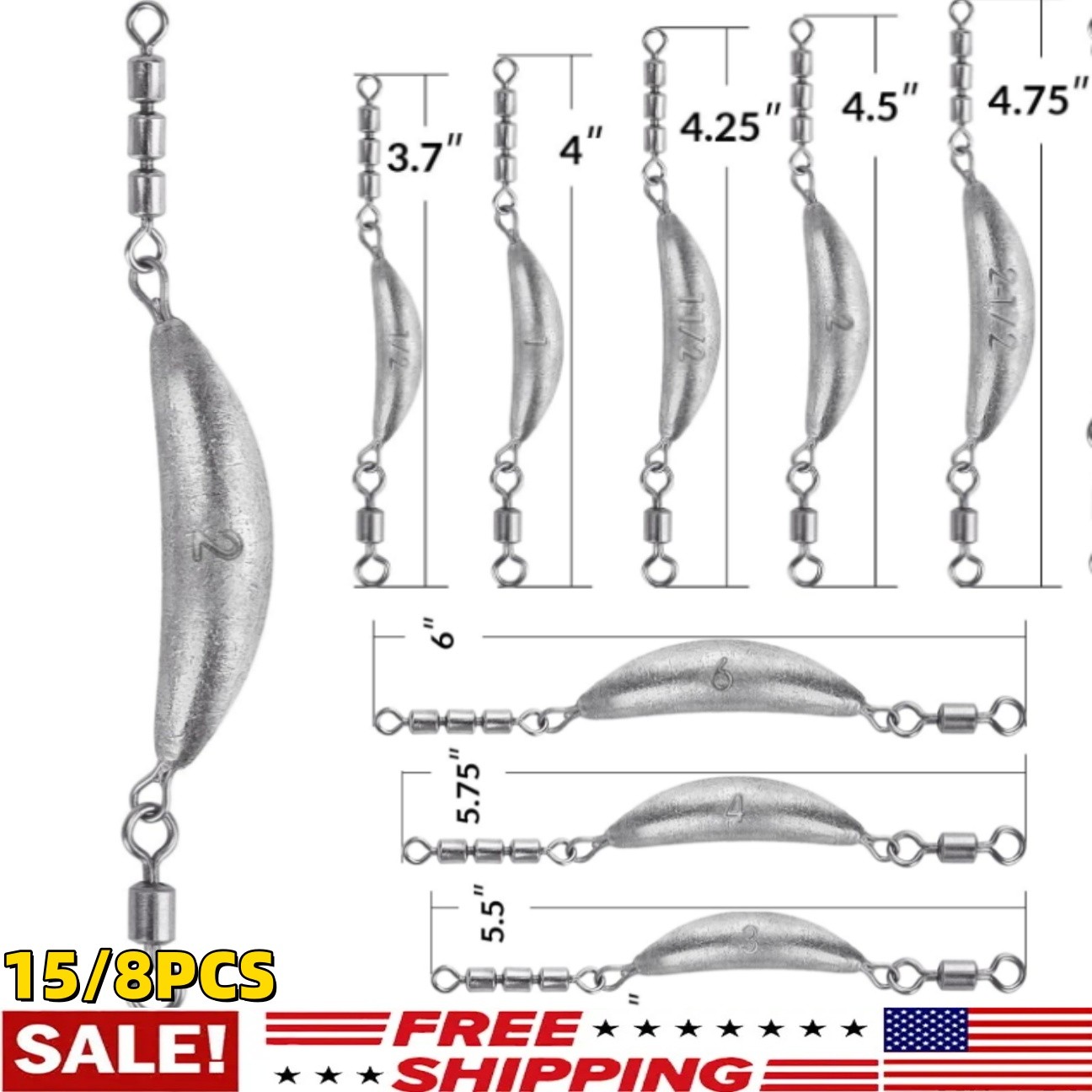 15PCS Fishing Spin Sinker Drop Shot Fishing Weights Sinkers for Salt/Freshwater