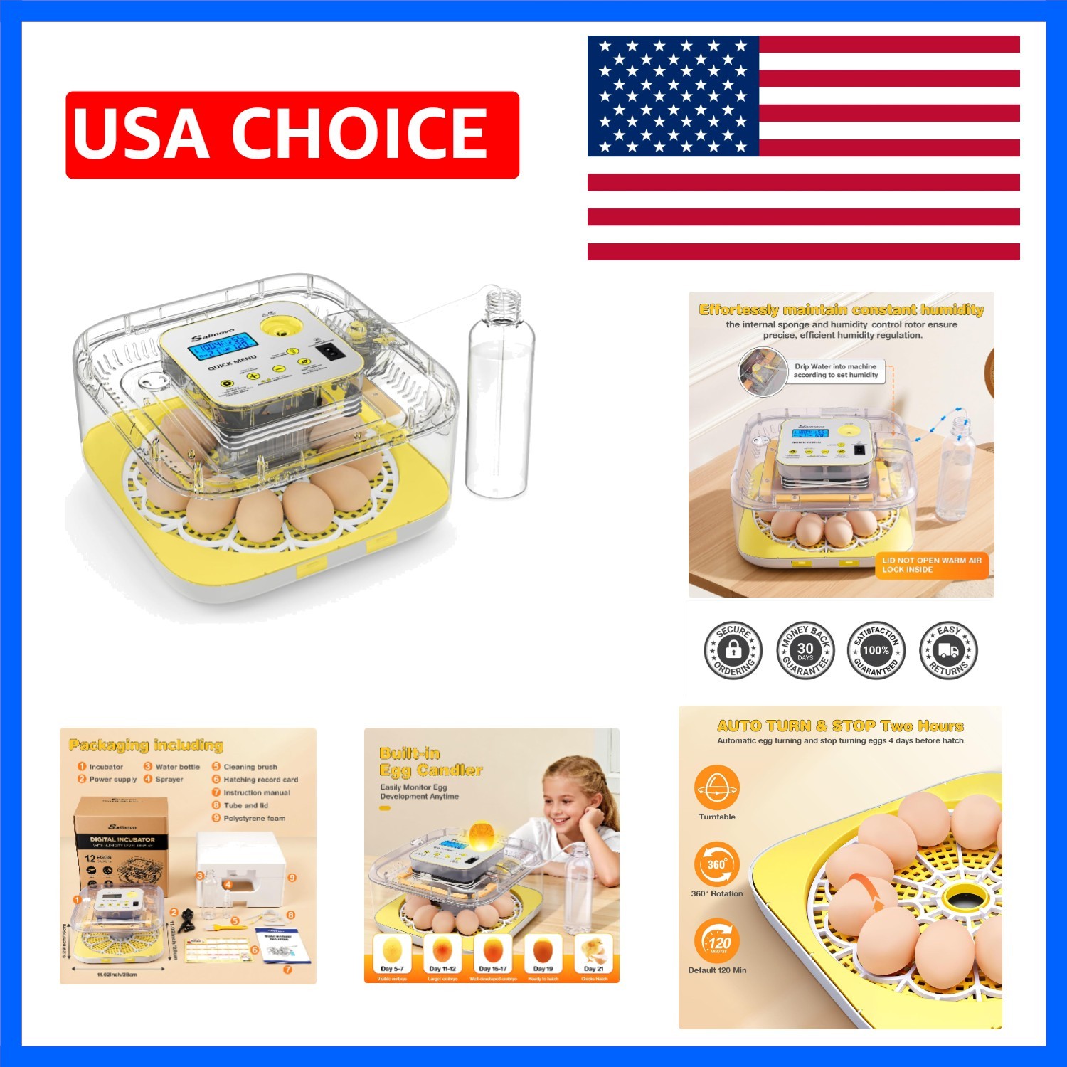 12 Egg Incubators for Hatching Egg with Auto Humidification, Temperature Cont...