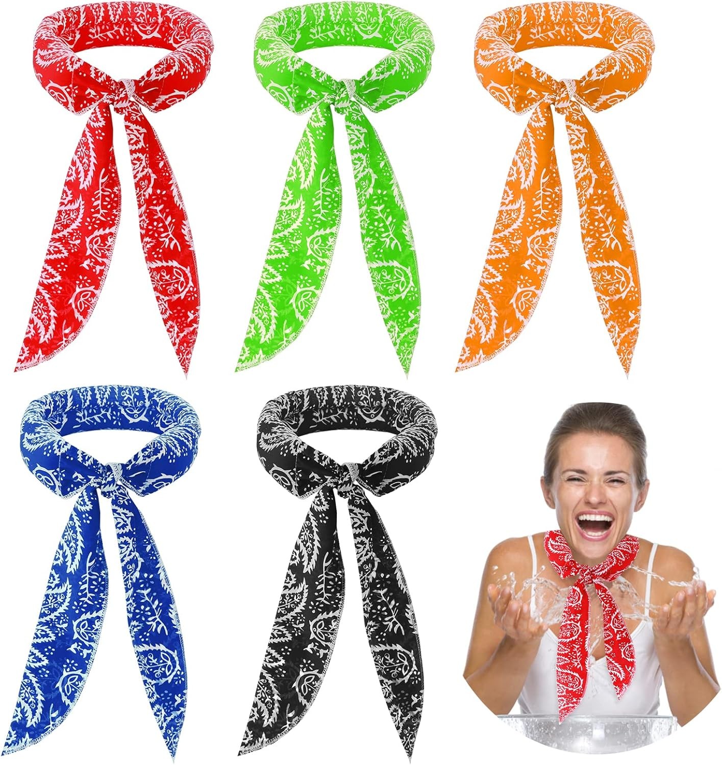 5 Pieces Cooling Neck Wraps  Ice Cooling Scarf Water Soaking Wraps for Neck Band